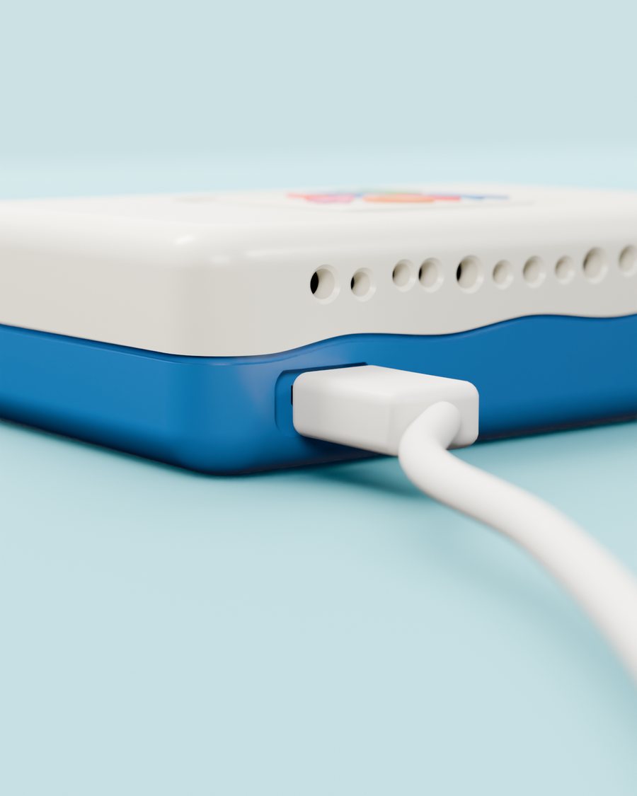 A cable seating into the power socket on the side of the box.