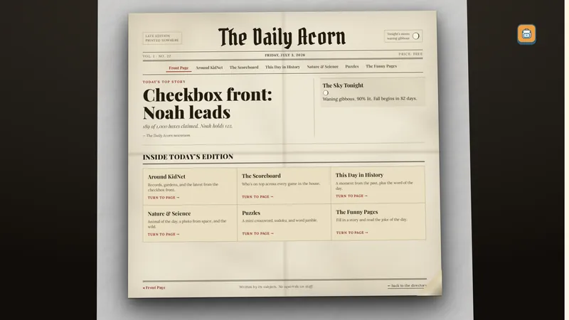 The Daily Acorn, KidNet's self-writing newspaper