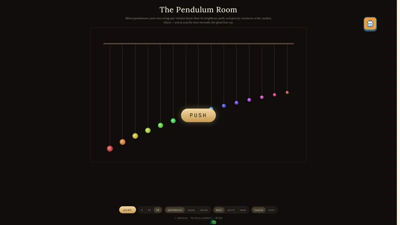 The Pendulum Room, a rainbow wave you set swinging